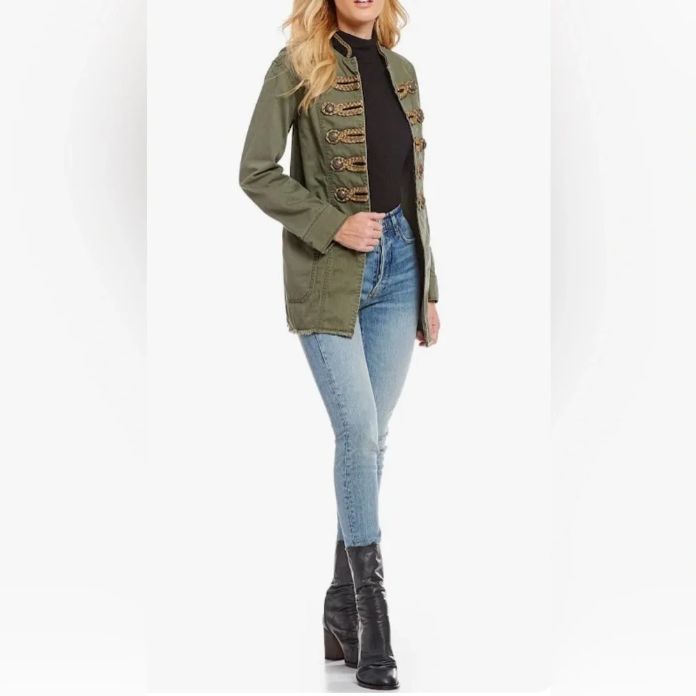 Free People Passenger Military Style Cotton Twill Jacket Blazer In Moss Size L